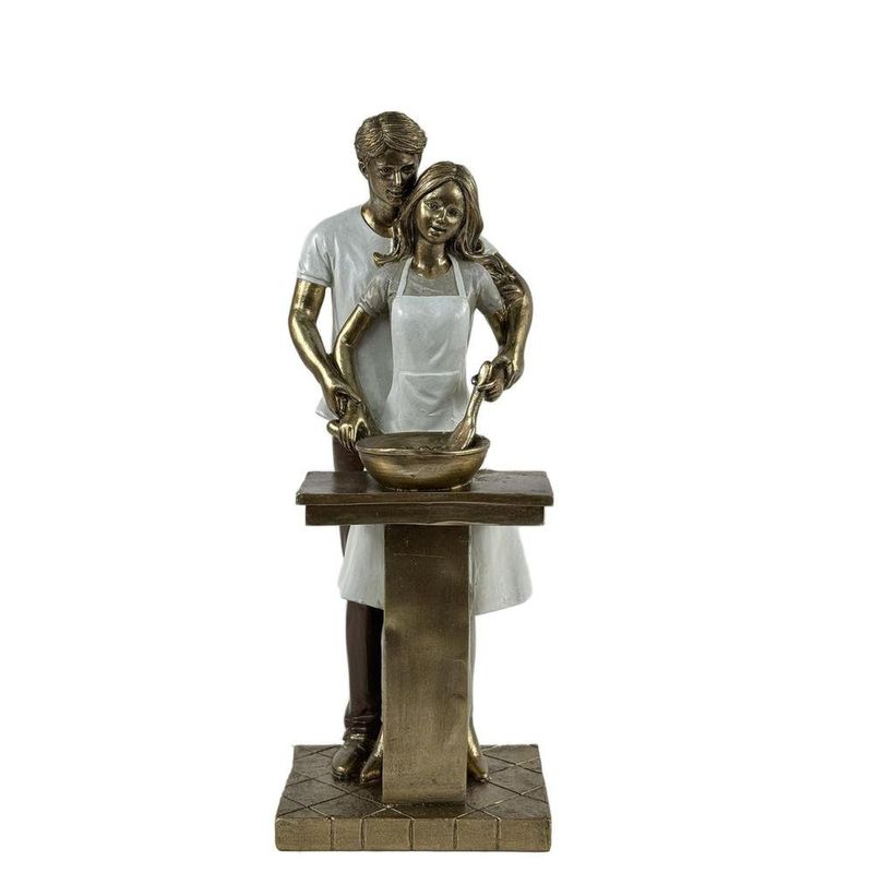 Figura Decorativa de Pareja Cocinando Color Dorado y Blanco 25 Cm