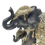 Figura Decorativa de Elefante Mamá e Hijo Estilo Oriental Color Negro con Detalles Dorados