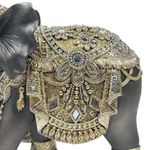 Figura Decorativa de Elefante Mamá e Hijo Estilo Oriental Color Negro con Detalles Dorados