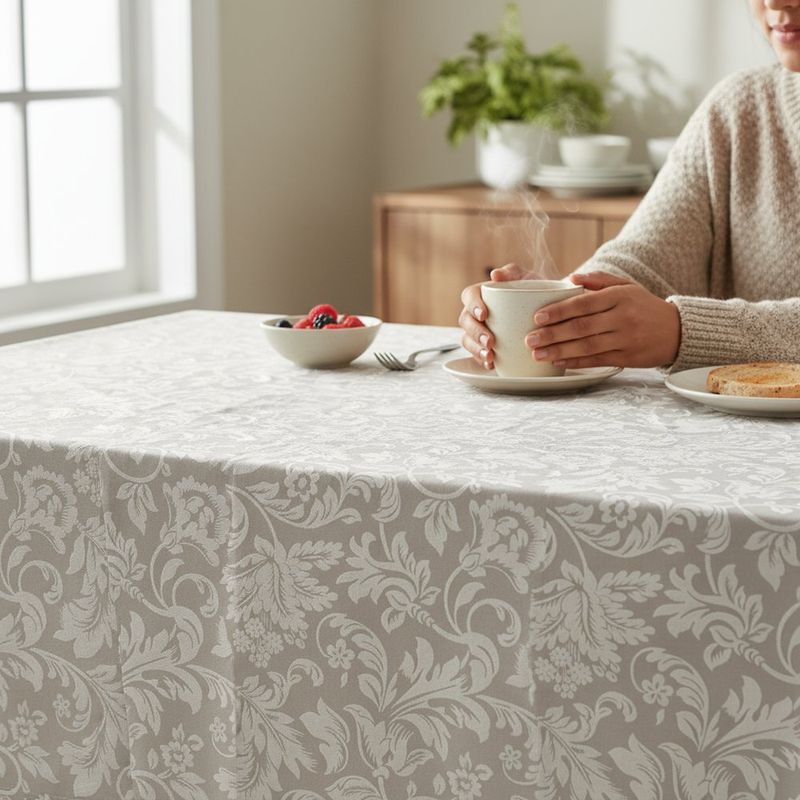 Mantel Resinado para Mesa Rectangular de Comedor Lis 156 x 100 cm Beige con Diseño Floral