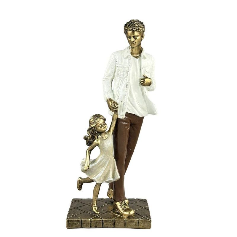 Figura Decorativa de Papá e Hija Color Café y Dorado 26 Cm