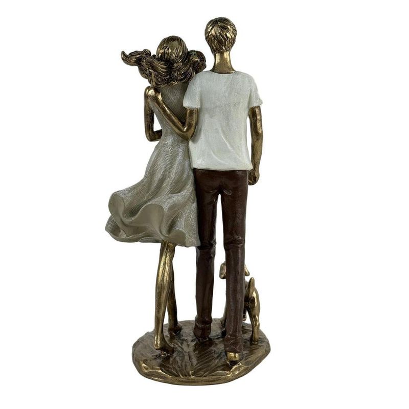 Figura Decorativa de Pareja con Bebé y Perro Color Dorado 25.5 Cm