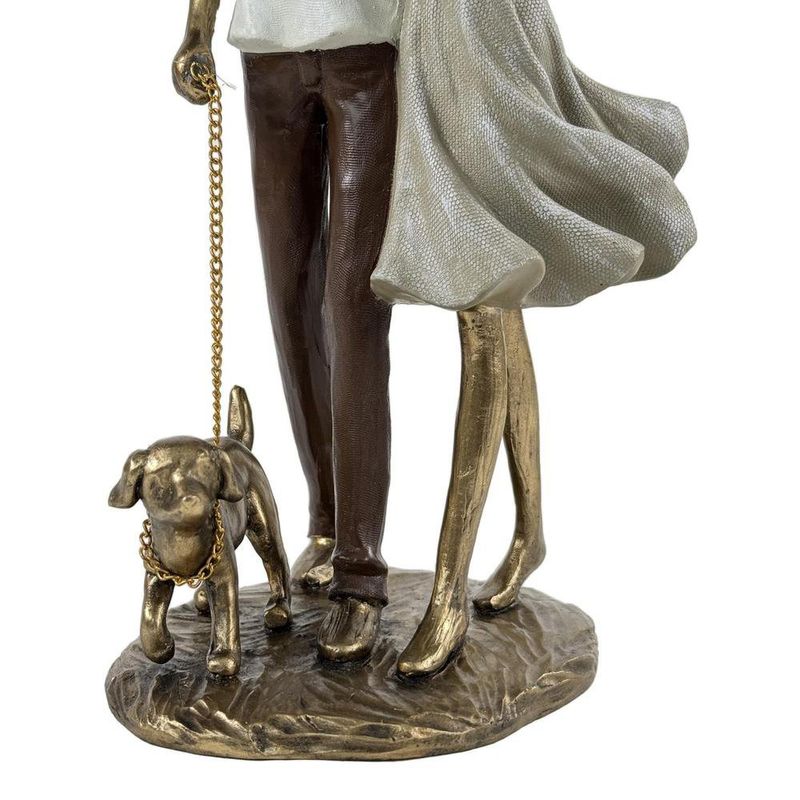 Figura Decorativa de Pareja con Bebé y Perro Color Dorado 25.5 Cm