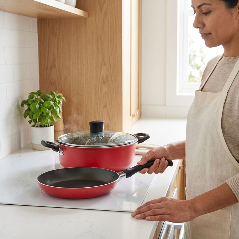 Batería de Cocina de Aluminio Esencial de 7 Piezas Roja y Negra