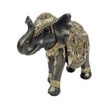 Figura Decorativa de Elefante Estilo Oriental Lado Izquierdo Color Negro con Detalles Dorados