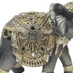 Figura Decorativa de Elefante Estilo Oriental Lado Izquierdo Color Negro con Detalles Dorados