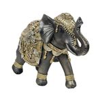 Figura Decorativa de Elefante Estilo Oriental Lado Izquierdo Color Negro con Detalles Dorados