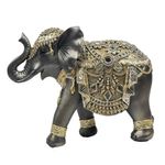 Figura Decorativa de Elefante Estilo Oriental Lado Izquierdo Color Negro con Detalles Dorados
