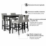 Set de Bar Alice con Mesa Alta y 4 Sillas Tapizadas Color Gris