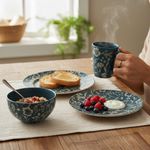 Vajilla Camelia Azul con Diseño Floral Moderno de 16 Piezas