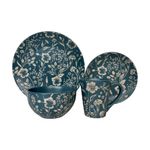 Vajilla Camelia Azul con Diseño Floral Moderno de 16 Piezas