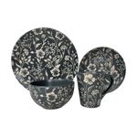 Vajilla Camelia Negra con Diseño Floral Elegante de 16 Piezas