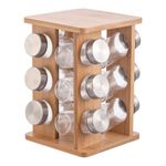 Porta Especias de Bambú con 12 Frascos para Cocina y Organización de Encimera