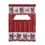 Cortinas para Cocina 3 Piezas con Estampado de Gallinas Color Rojo