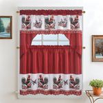 Cortinas para Cocina 3 Piezas con Estampado de Gallinas Color Rojo