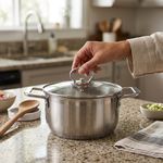 Olla Acero Inoxidable con Tapa de Vidrio Asa Metálica 26 cm Color Plateado