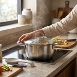 Olla Acero Inoxidable con Tapa de Vidrio Asa Metálica 26 cm Color Plateado