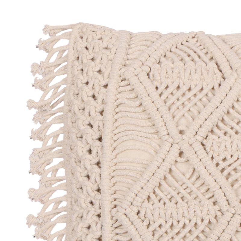 Cojín Decorativo Estilo Boho de Macramé Color Ivory 40 x 40 Cm