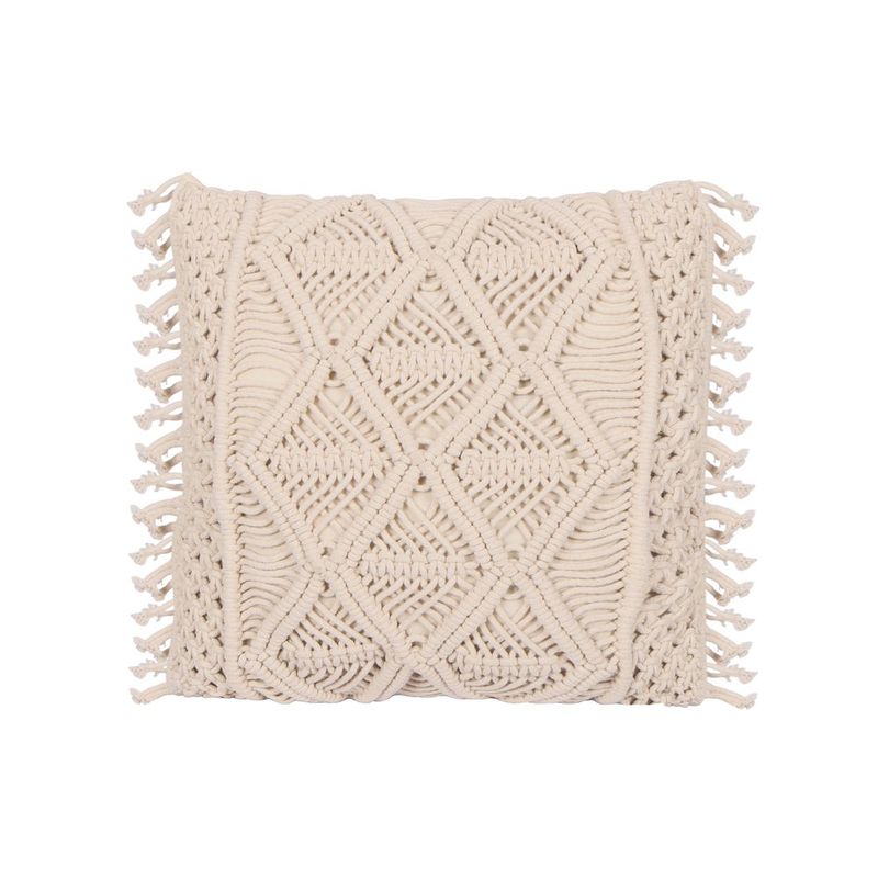 Cojín Decorativo Estilo Boho de Macramé Color Ivory 40 x 40 Cm