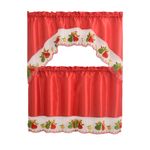 Cortinas para Cocina 3 Piezas con Estampado de Peras Color Rojo