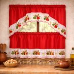 Cortinas para Cocina 3 Piezas con Estampado de Peras Color Rojo