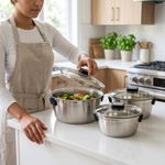 Set de 3 Ollas de Acero Inoxidable con Tapas y Mangos Móvibles de 16, 20 y 24 cm