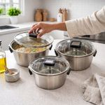 Set de 3 Ollas de Acero Inoxidable con Tapas y Mangos Móvibles de 16, 20 y 24 cm