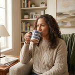 Pocillo de Cerámica Blanca con Lineas Azules 16.2 Onzas