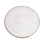 Plato Base de Vidrio de 33 x 33 cm para Presentación de Mesa con Orilla Dorada Blanco