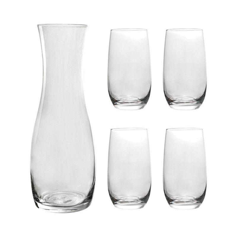 Set de 4 Vasos de 13.2 oz con Decantador de Vidrio para Agua y Bebidas Frías