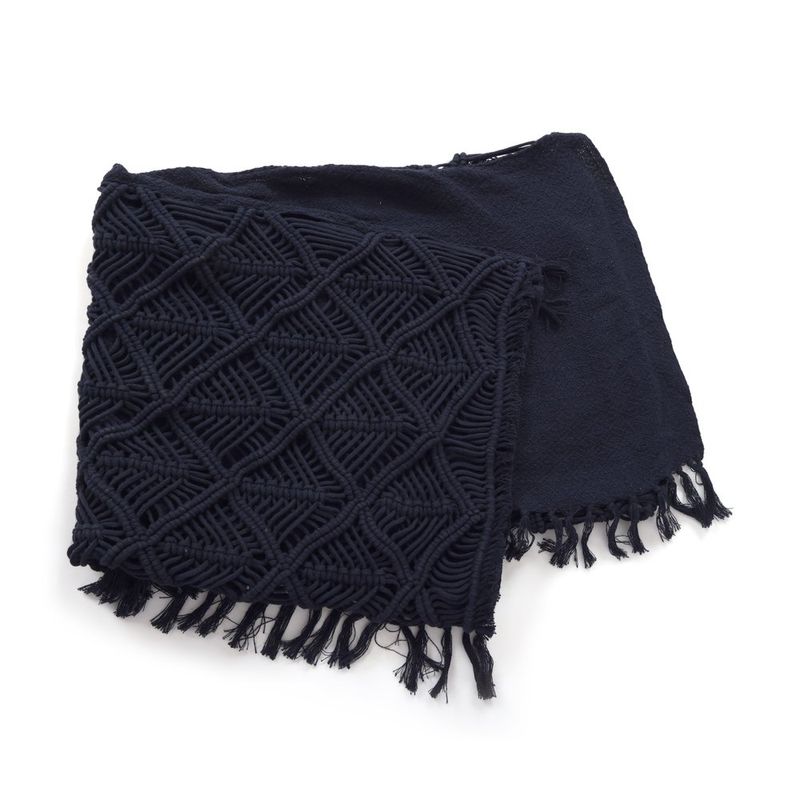 Throw Decorativo Boho con Flecos de Macramé Color Azul 127 x 152 Cm