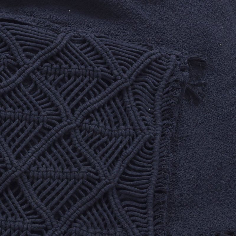 Throw Decorativo Boho con Flecos de Macramé Color Azul 127 x 152 Cm