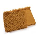 Throw Decorativo Boho con Flecos de Macramé Color Mostaza 127 x 152 Cm