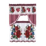 Cortinas para Cocina 3 Piezas con Estampado de Rosas Color Rojo