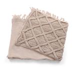 Throw Decorativo Boho con Flecos de Macramé Color Ivory 127 x 152 Cm