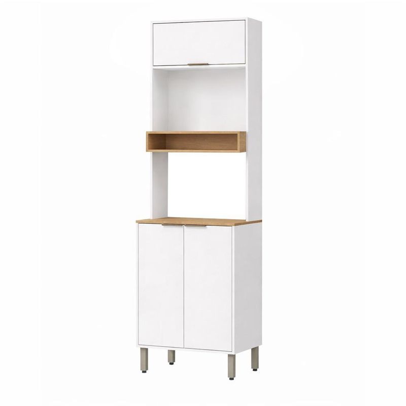 Gabinete para 2 Hornos Gloria de MDP Color Blanco de 210 cm con Repisas y Alacena Superior