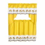 Cortinas para Cocina 3 Piezas con Estampado de Girasoles Color Amarillo
