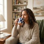 Taza de Cerámica Blanca con Círculos Azules 16.2 Onzas