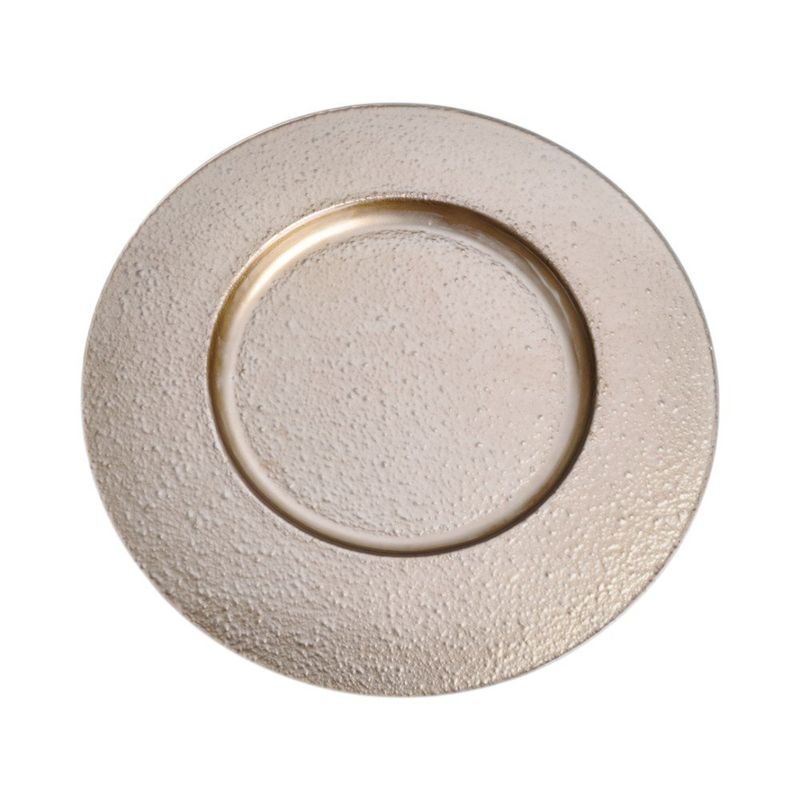 Plato Base de Vidrio de 34 x 34 cm para Presentación de Mesa Color Dorado