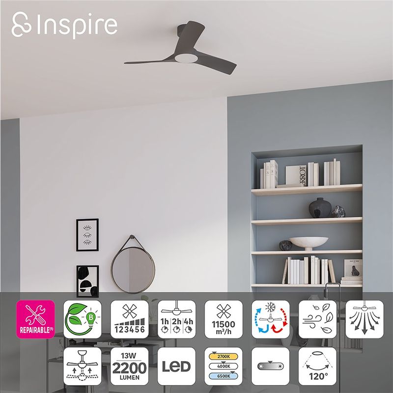 Ventilador de Techo con Luz LED Aruba de 3 Aspas Color Negro 44 Plg