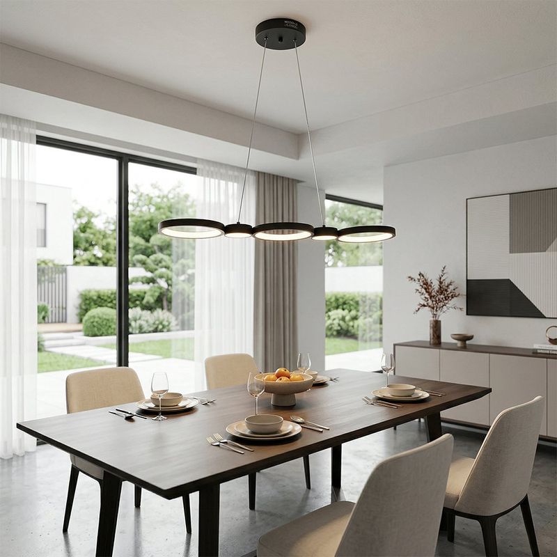 Lámpara de Colgar Led de Aros Negra Diseño Moderno de 26 W