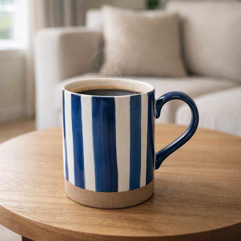 Taza de Cerámica con Líneas Verticales Azules 16.2 Onzas
