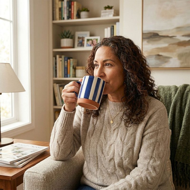 Taza de Cerámica con Líneas Verticales Azules 16.2 Onzas