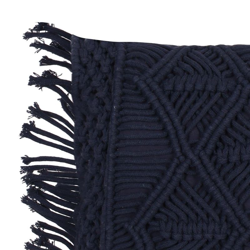 Cojín Decorativo Estilo Boho con Flecos de Macramé Color Azul 40 x 40 Cm