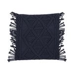 Cojín Decorativo Estilo Boho con Flecos de Macramé Color Azul 40 x 40 Cm
