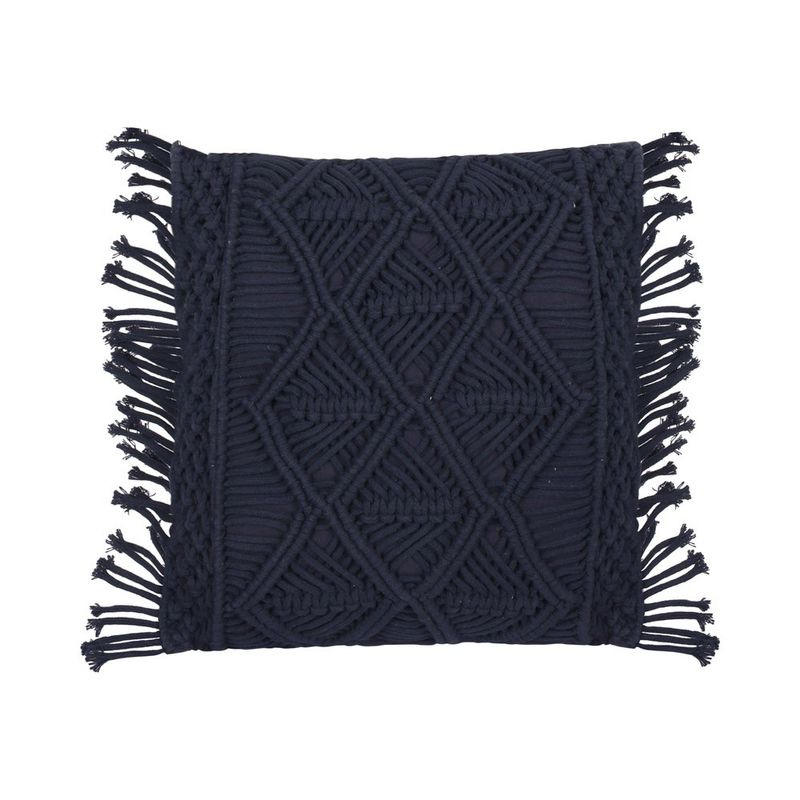 Cojín Decorativo Estilo Boho con Flecos de Macramé Color Azul 40 x 40 Cm