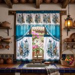 Cortinas para Cocina 3 Piezas con Estampado Floral Color Azul