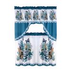 Cortinas para Cocina 3 Piezas con Estampado Floral Color Azul