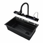 Lavatrastos con Grifo Multifuncional y Accesorios Integrados Acero Inoxidable Color Negro