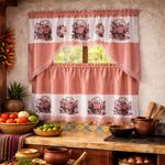 Cortinas para Cocina 3 Piezas con Estampado de Rosas Color Rosado